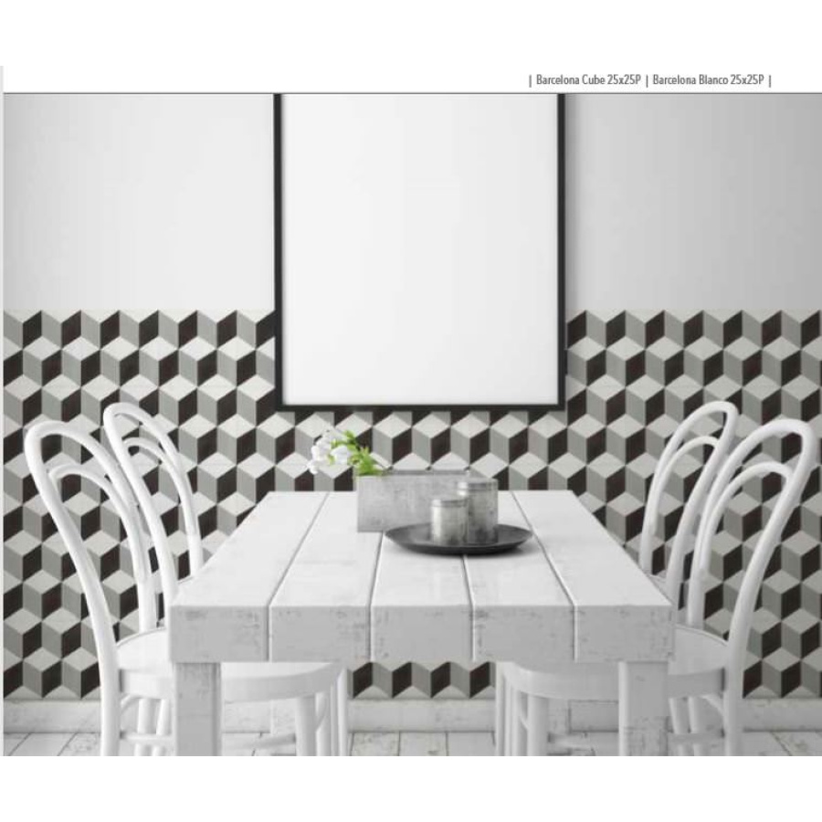 Porcelanico Barcelona Cube 25X25 antideslizante C2 - Ambiente Barcelona Cube Blanco 25x25 C2